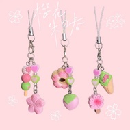 Sakura Japanese Dessert Charms, Wagashi Dango Sakura Mochi Crepe Phone Straps Cute Earphone Pendant 