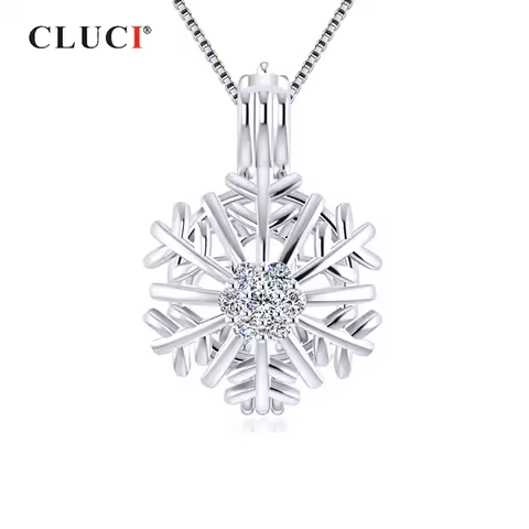 CLUCI 925 Sterling Silver Winter Snowflake Women Pendant Zircon Pearl Cage Pendant Christmas Gift Wi
