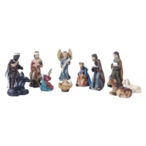 Christ Nativity Statue Scene Set Baby Jesus Manger Figurines Resin Crafts Miniatures Religious Ornam