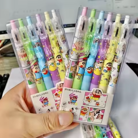 6 Pens/box Crayon Shin-Chan Black Gel Pen 0.5Mm Lack Ink Signature Pen Anime School Writing Supplies