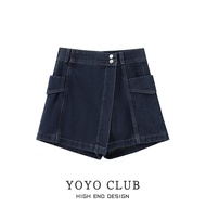 Yoyo Club Women's Summer Denim Shorts - High Waist, Wide Leg, Slimming Fit