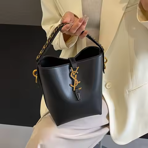 Luxury Chain Bucket Bag Women Office Tote Bag YSL Inspired Design Shoulder Crossbody Bag