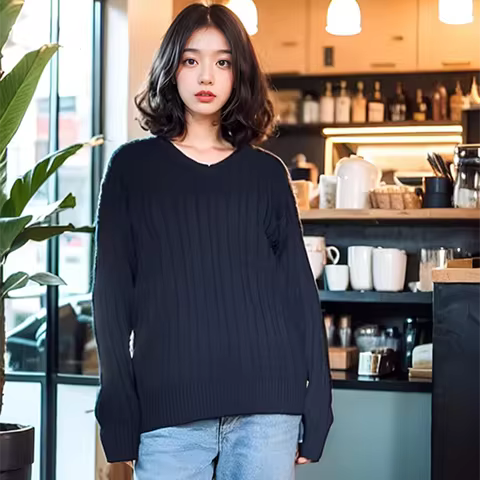 Brandy Sweater Women Spring Fall Pullovers Navy Sweaters Long Sleeve V Neck Cable Knit New In Crop T