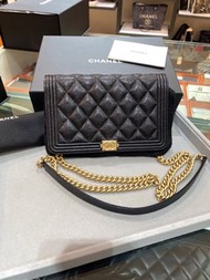 Chanel wallet on chain boy woc黑色荔枝牛皮,not classic 23,100%Authentic,96%new❤️尖沙咀中港城門市，歡迎使用消費券❤️