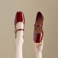 Korean Style Mary Jane Shoes Mary Jane Flats Red Flats Round Head Patent Leather Material Lightweigh