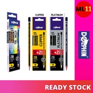 DOLPHIN 2B Pencil Triangle Fluorescent / 2B Pencil Clipper Platinum / 2B Wood Pax FC1221 CP2B14 PT2B
