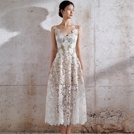 {SUNSHINE Club} Niche Designer Heavy Industry Lace Embroidered Flower Dress Large Hem Hollow Lace Sling Dress