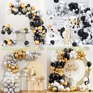 Birthday Arch Decoration Package Curved Arch Balloon Happy Birthday Classy Black Gold Silver Part 6