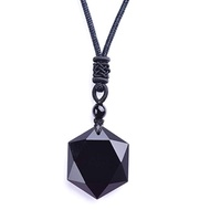 Mặt Dây Chuyền Đá Obsidian Năng Lượng Đá Obsidian Dây Chuyền Ngôi Sao Sáu Chiều Dây Chuyền Áo Len Na