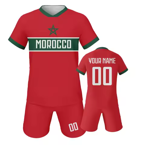 Custom Kids Morocco Soccer Set Personalized Printed Name Number Football Jersey Shorts Kit Boy Girls