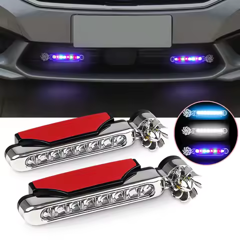 2pcs Wind Powered Car LED DayTime Running Light Auxiliary Lighting Rotation Fan Lamp Automobile Day 