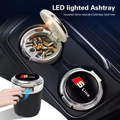 Car Interior Ashtray Portable Garbage Box Storage Barrel For Audi Sline A1 A2 A3 A4 A5 A6 A7 A8 Q1 Q