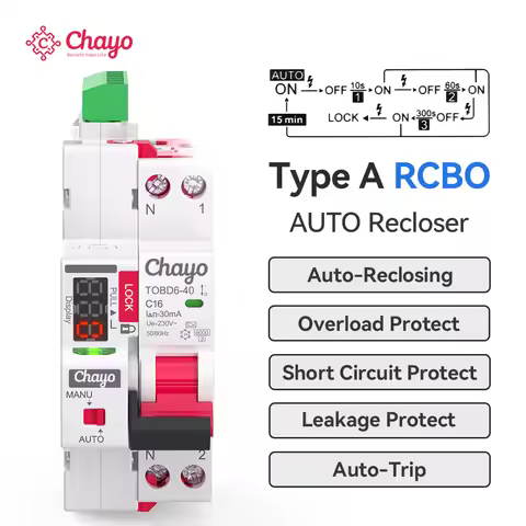 Chayo Auto Recloser RCBO 1P+N Type A 6kA 30mA Curve B/C 16A 40A Overload/Residual Current Protection