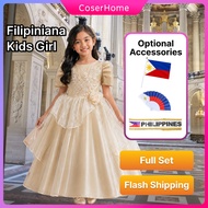 Full Set Filipiniana for Kids Girls White Dress Buwan ng Wika Buwan ng Wika School Elegant Costume