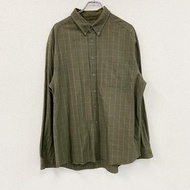 Eddie Bauer 長袖扣襯衫，格紋圖案，卡其色，XL 碼，古著