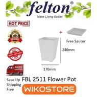 Hot Price [Wikostore]  Felton FBL2511 Square Flower Pot 7''Dia x 9.50.''H  + ( Free Pot Saucer )