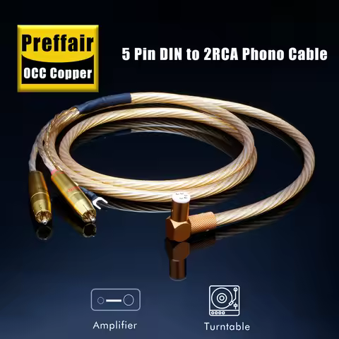 Preffair 5Pin Din to 2rca Phono Cable 7N OCC Silver Plated Record Vinyl Cable with Y Spade Ground Wi