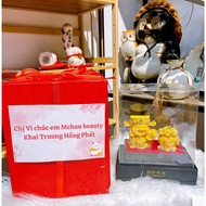 (Gift box+Binner)God of Wealth Statue with Golden Treasure Money Bag, Luxurious Gift Wrapping for Ho