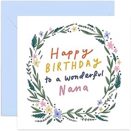 Old English Co. Floral Wreath Happy Birthday Wonderful Nana Card - Birthday Wishes for Her Greeting 