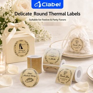 Clabel Thermal Label Sticker Roll Vintage Round Self-Adhesive Printer Paper for Bakery Coffee Gift H