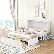 Queen Cube Cabinet Bed Space-Saving Murphy Bed with Drawer and Side Shelves for Multipurpose Guest Room or Home Office