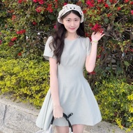 Skirt Short One-Piece Dress French Temperament Celebrity Short-Sleeved Summer Sweet Fresh Narrow-Wai