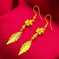916 Gold-plated Flowers Earrings Women's Leaf Long Tassel Earrings
