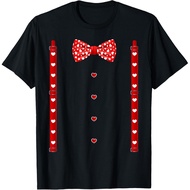 Red Hearts Bow Tie Suspenders Valentines Day Costume T-Shirt