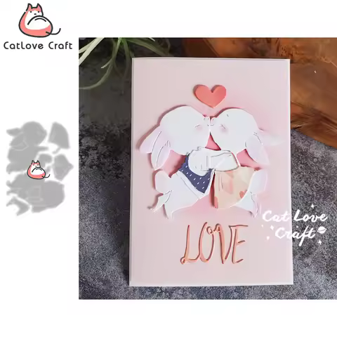 Catlove Kissing Rabbits Animal Metal Cutting Dies Scrapbooking Stencil Die Cuts Card Making DIY Craf