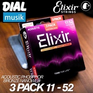 Elixir 16568 3 Pack Acoustic Phosphor Bronze Nanoweb 11-52/ Original Elixir 3 Set Acoustic Guitar St