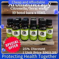 health Minyak Serai Wangi(Citronella)10 botol kaca x15 ml Harga Borong (HQ Moncah Affiliate Wholesal