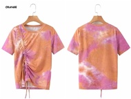 Ab257402 Baju Atasan Wanita Tie Dye Blouse Serut Korea Import Orange