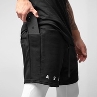 ASRV K90 Men's Summer Cotton Basketball Running Sports Zipper Pocket Shorts