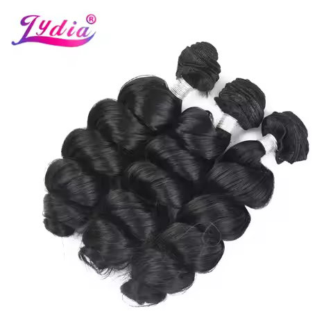 Lydia 1PCS/Pack Loose Wavy Hair Weaving 1B# Hair Weave 18"-30" Heat Resistant Synthetic Hair Extensi