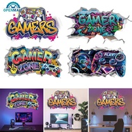 OPENMALL Larger 3D Broken Wall Hole Game Poster Gamer Gamepad Vinyl Mural Stickers Kids Bedroom Gami
