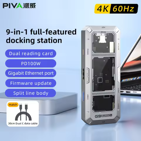 PIVA G91 9 in 1 Multifunction Office Docking Station USB-C HUBS Multiport Adapter 4K60Hz USB3.0 SD T