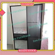 Wardrobe 4x6kaki Sliding Door Mirror Almari Baju  Dengan Cermin