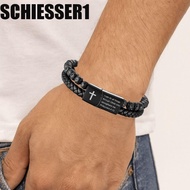SCHIESSER1 Double-Row Braided Bracelet, Magnetic Black Lava Rock Bead Bracelet, Charm Leather Bible 