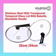 Heavy Duty Tempered Glass Wok Cover / Wok Lid / Glass Lid - 32cm / 34cm with long handle Penutup Kua