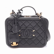 【二手】香奈兒 (Chanel) CC Filigree Vanity 肩背包 2WAY A93343 黑魚子醬紋小牛皮 (Grimed Calf) CC Filigree Matelassé Van