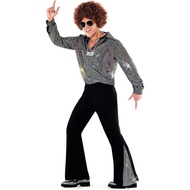 60s 70s Hippie Halloween Costume Men's Flared Trouser Adult Disco Singer Dance Shiny Outfit