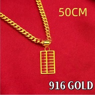 Rantai Leher Emas 916 Lelong Kalung Fashion Abacus Pendant Clavicle Necklace for Women's Men's Acces