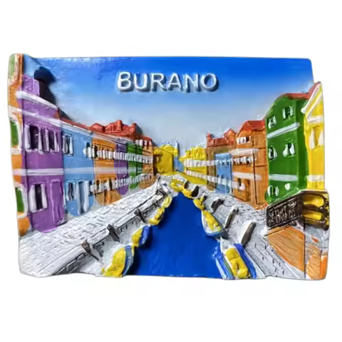 Venice, Italy, Burano Alley Tourist Souvenir Collectible Painted Magnetic Refrigerator Magnet