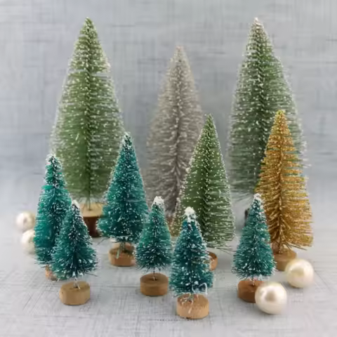 24Pcs 4.5cm-12.5CM Mixed Size Christmas Tree Mini Snow Frost Tree Pine Tree Christmas DIY Party Deco