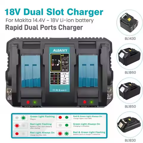 AY18RD 18V Dual Charger For Makita BL1830 BL1415 BL1430 BL1840 BL1850 BL1860 14.4V-18V Li-ion Batter