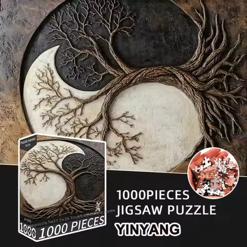 1000pcs Jigsaw Puzzle Traditional Tai Chi Design 27.56"x19.69" with Back Alphabet Guide for Adults