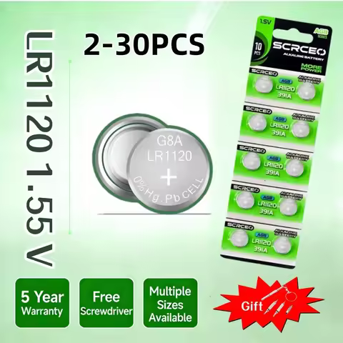 2-30PCS 1.55V AG8 42mAh Button Batteries LR1120 391 SR1120 R1120W CX191 G8A 191 391A SR1120SW Cell C