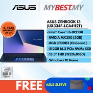 ASUS ZENBOOK 13 UX334F-LCA4112T LAPTOP (I5-10210U 4.20GHZ,512GB,8GB,NV MX250 2G,13.3'' FHD,W10)