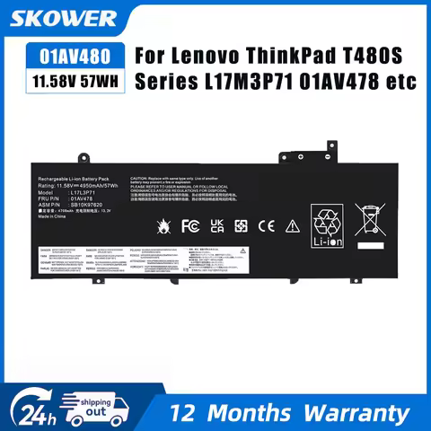SKOWER 57Wh 01AV480 01AV478 Battery for lenovo thinkpad t480s Notebook 01AV479 SB10K97621 SB10K97622