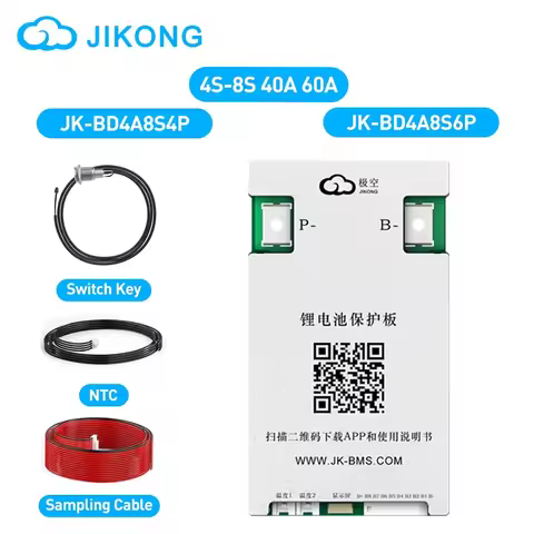 JIKONG BMS JK-BD4A8S4P JK-BD4A8S6P 4S 5S 6S 7S 8S 12V 24V 40A 60A Li-Ion LiFePo4 LTO 18650 21700 Bat
